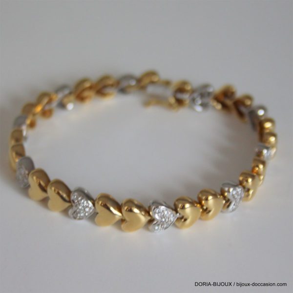 Bracelet Coeur Or Bicolore 18k 750 Diamants - 26.90g