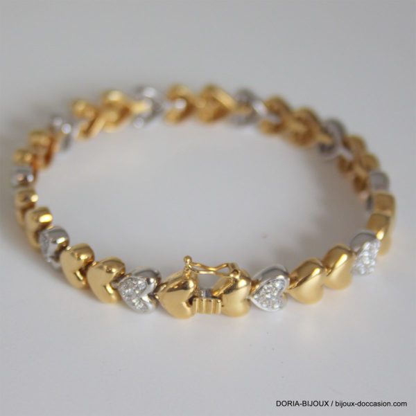 Bracelet Coeur Or Bicolore 18k 750 Diamants - 26.90g