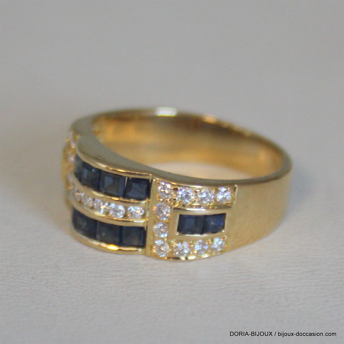 Bague Or Saphir Diamant 8mm No 52 5.48grs - L'Atelier des Bijoux d'Occasion