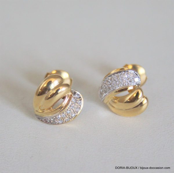 Boucles D'oreilles Or Bicolor 750 18k Coeur Diamants