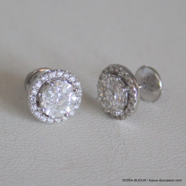 Boucles D'oreilles Or Gris 750 Diamants 0.45carats -