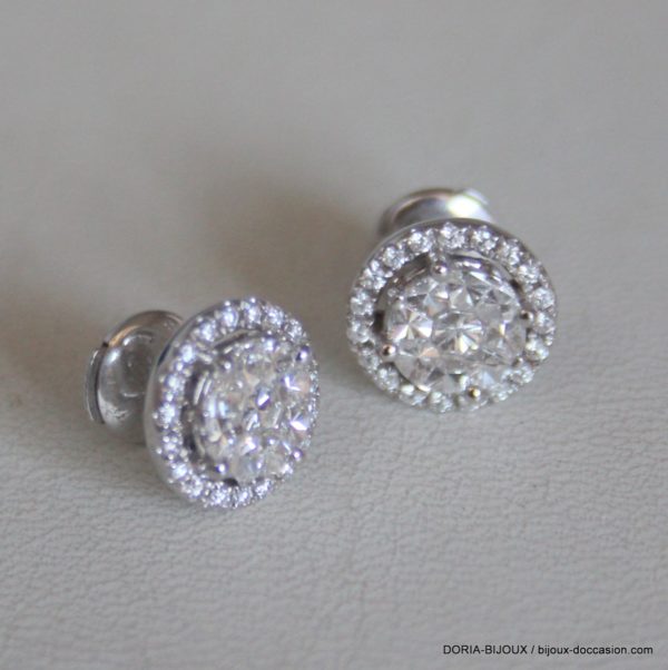 Boucles D'oreilles Or Gris 750 Diamants 0.45carats -