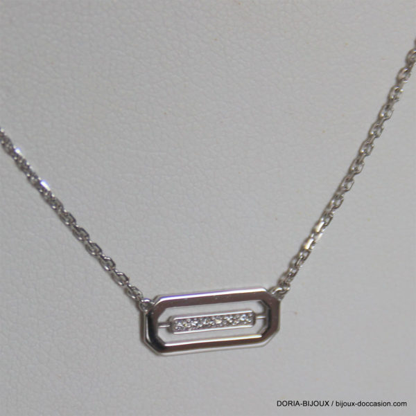 Collier or gris 18k pendentif diamant - 2.15 grs