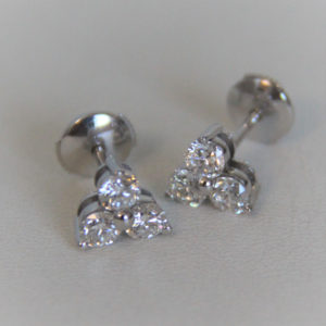 Boucles d'Oreilles Or 18k 750 Trilogie Diamants -