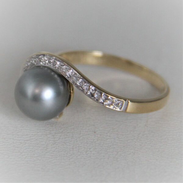 Bague Or 18k 750  Perles & Diamant 3.4Grs- 56